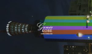 神戸ポートタワーが深夜のテレビにありがちな色になってた♪【試験点灯】