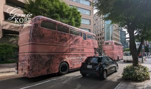 神戸に巨大なピンクのロンドンバスが走ってた!正体はまさかのクリスチャンディオール?